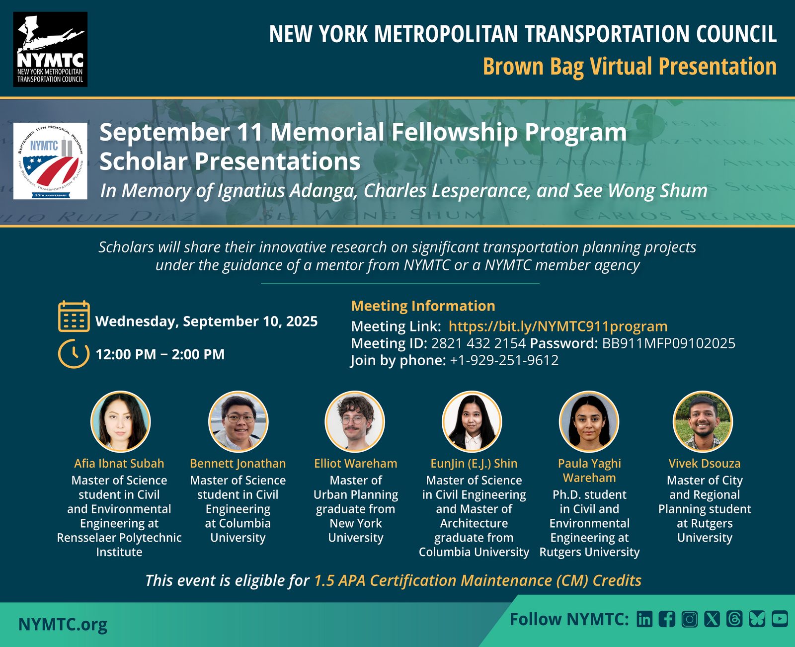 NYMTC’s 9-11 Memorial Fellowship Program - Scholars Presentations